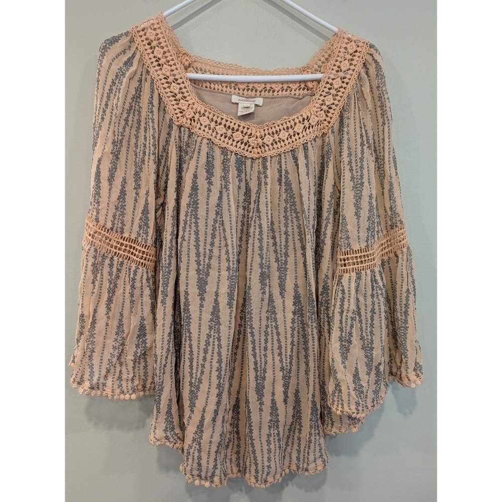 Sundance Rosabella Peach Lacey Viscose Blouse Size Large